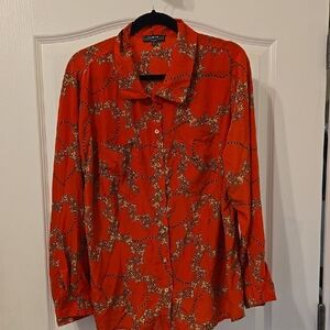 Vintage Elementz Red With Gold Design Long Sleeve Button Up Shirt